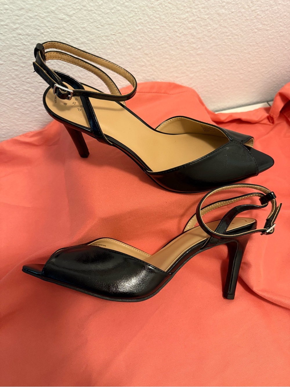 NWOT Black Patent Open-Toe Ankle-Strap Heels Sz 10 Women’s